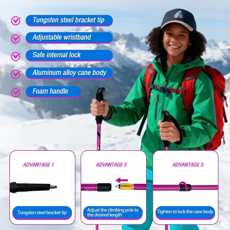 yourjoy Hiking Trekking Poles for Kids, 2 Pack Anti Shock, Adjustable, Collapsible Hiking Poles for Trekking or Walking, Lightweight Aluminum Sticks - Image 4